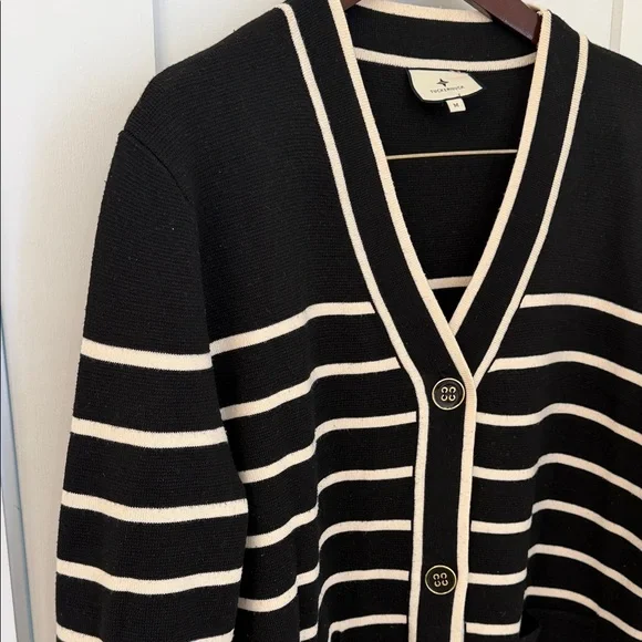 Tucker buck oversized Striped Black and White Women's Cardigan Sweater - M - Picture 4 of 6